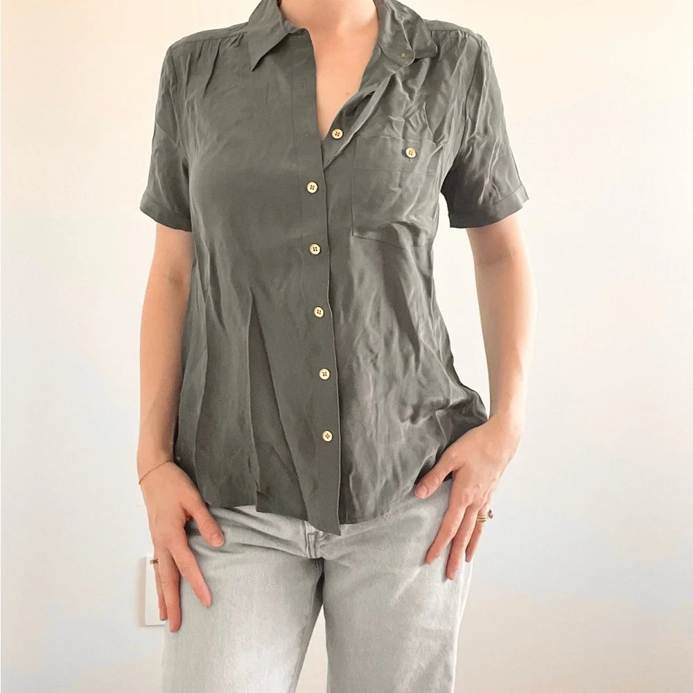 J.Crew Silk NWT Gray Button Down Blouse